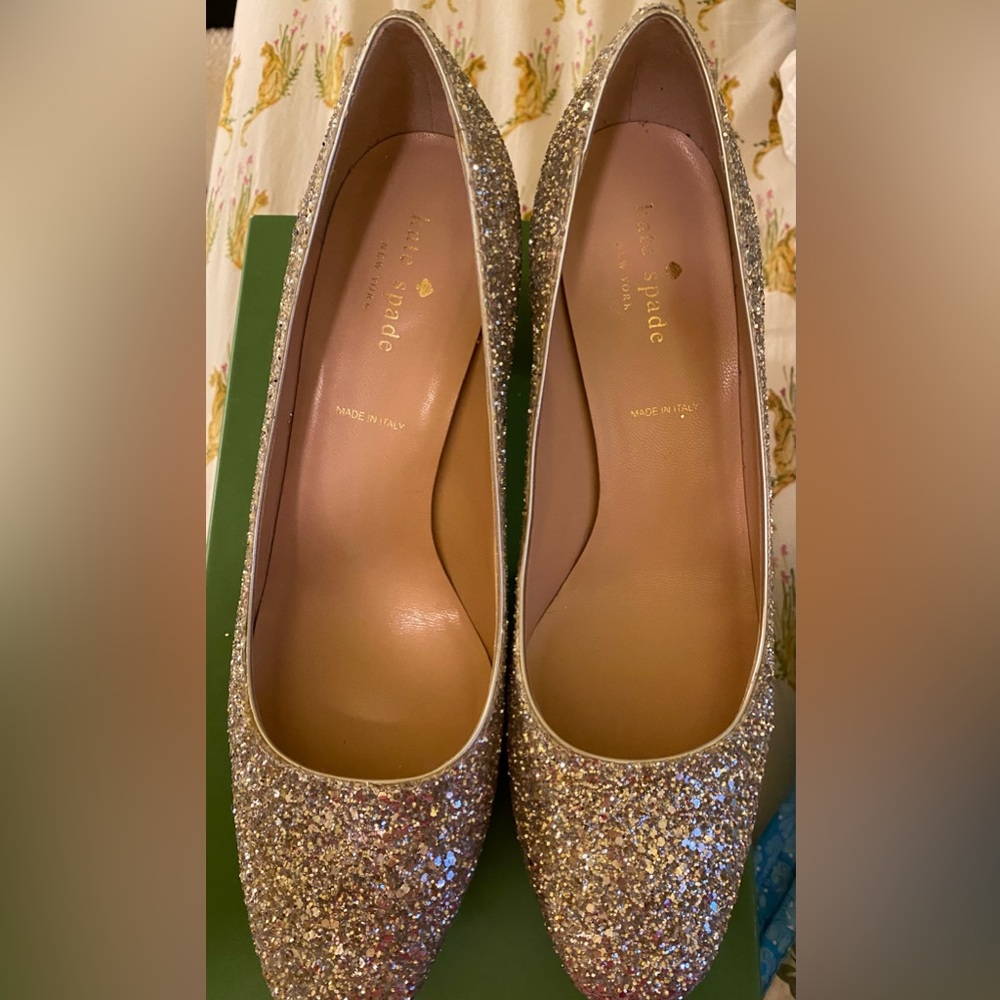GLAMOUR! Iconic silver glitter Dolores pumps from Kate Spade. Best shoe EVER